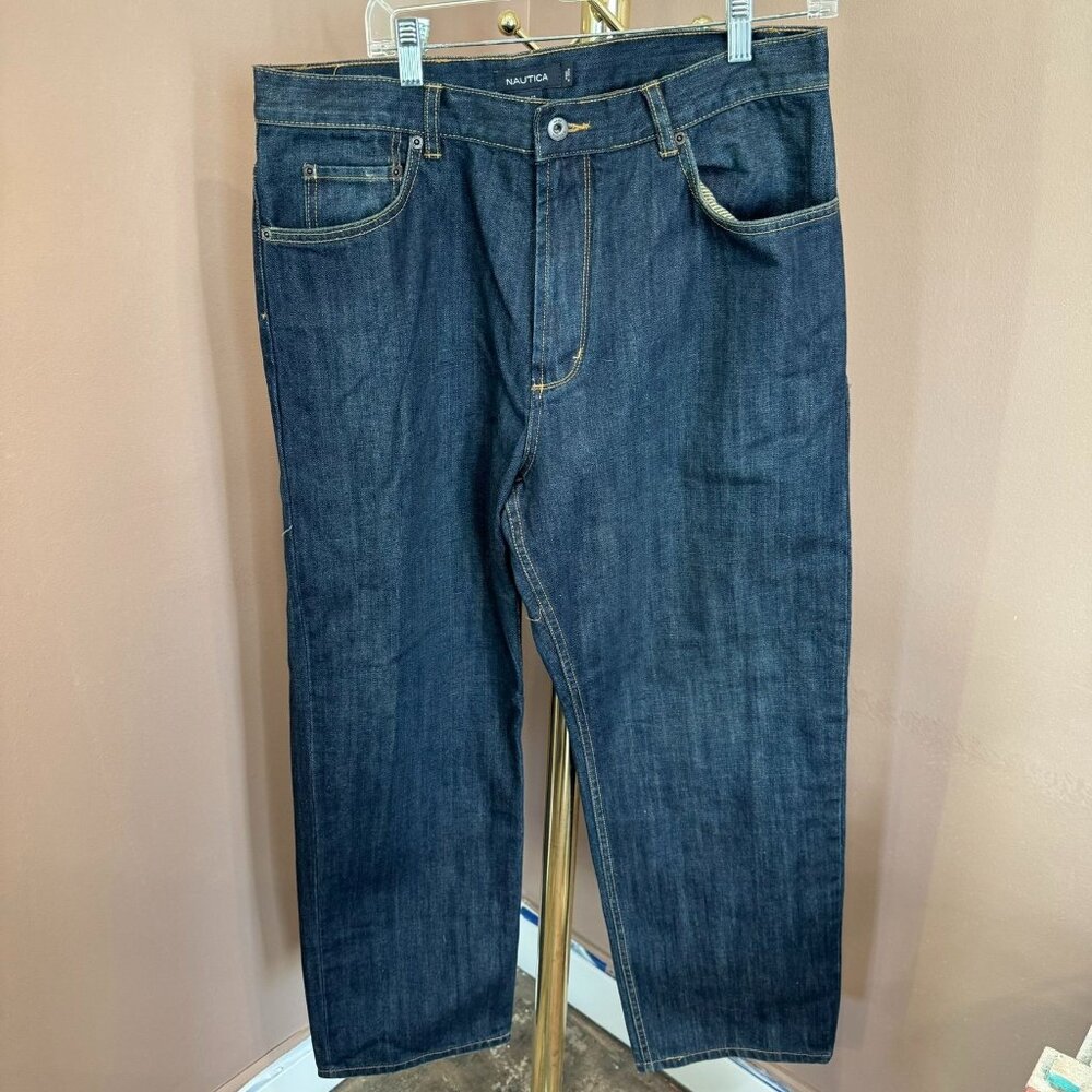 Men's‎ Relax Baggy Fit Jeans 36Wx30L Dark Wash Denim Casual Wear